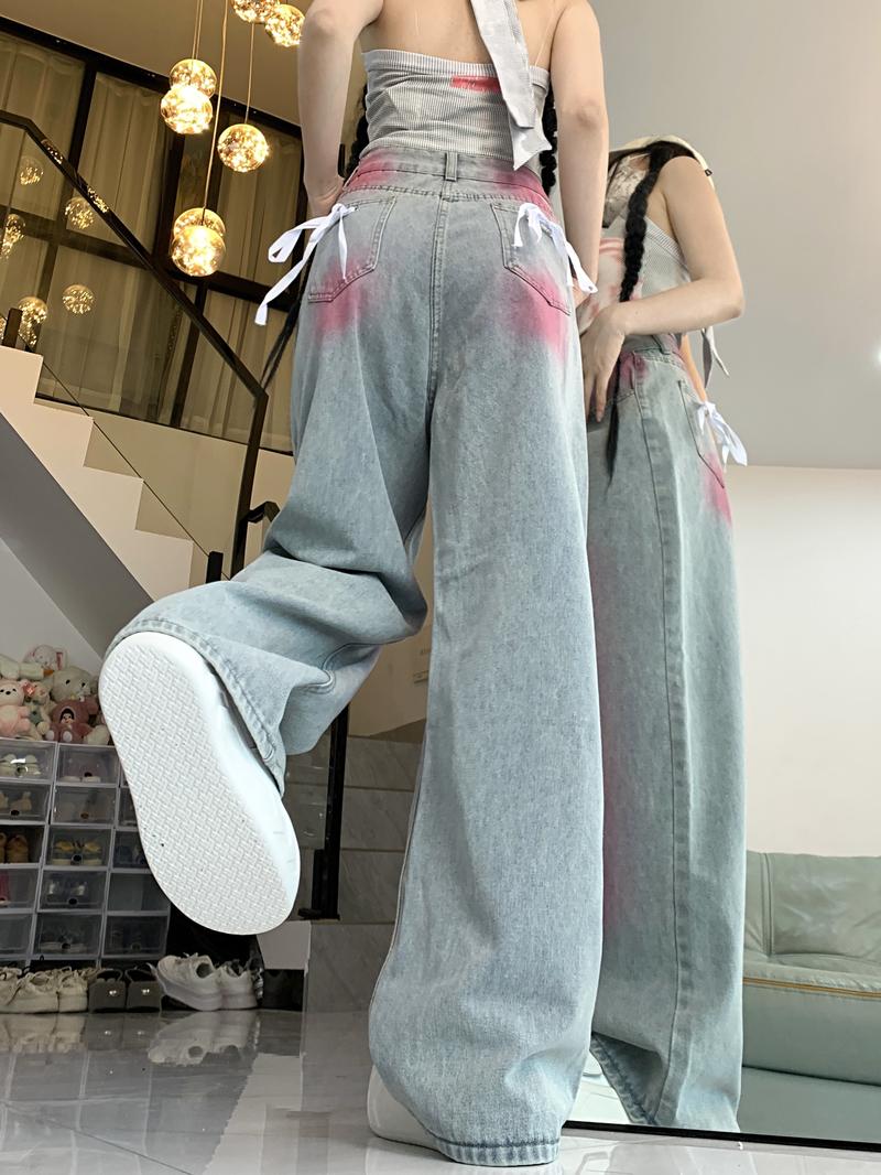 Product Introduction of Real shot!! Women's Jeans Summer Niche Design Retro Loose Slimming Versatile Floor-Length Pants 8