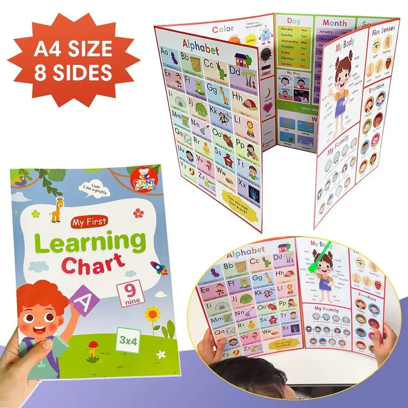 Educational Poster for Learning English Words, 1 Set Flashcard & Worksheet & Alphabet & Numbers & Fruits & Vegetables, Learning Supplies for Classrooms 0
