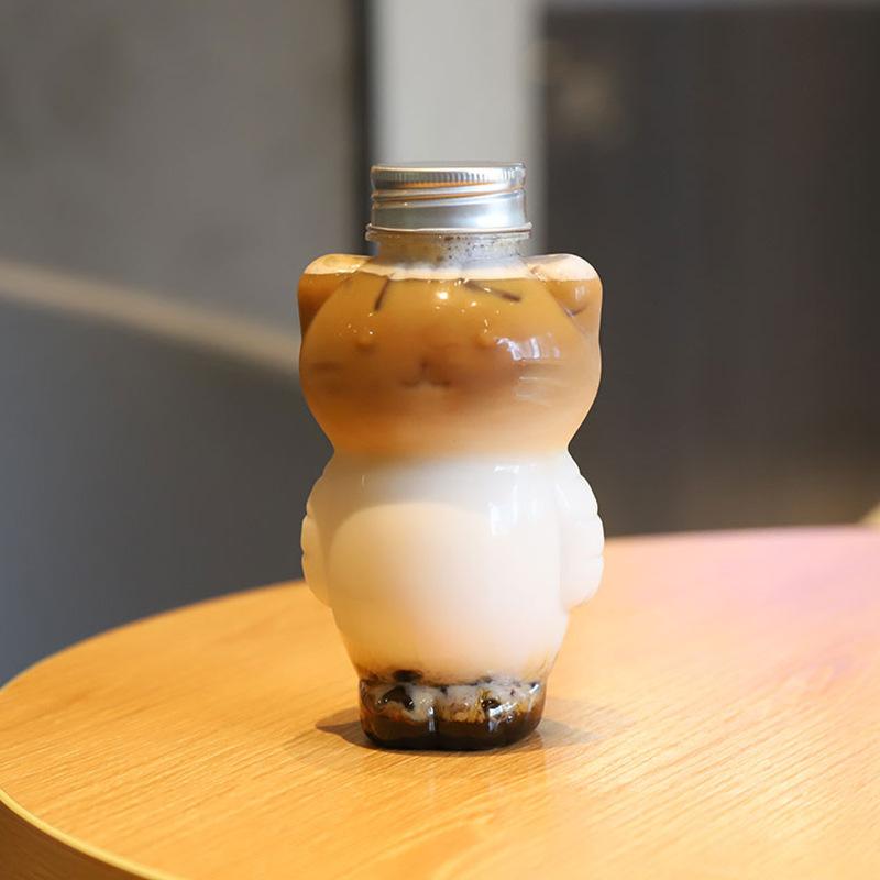 Product Introduction of Cat Bottles 1Pcs Kawaii Cat Water Bottles for Milk Tea Coffee Juice Portable Drinking Cup Home Transparent Juicing Beverage Drink Bottle BPA Free 24