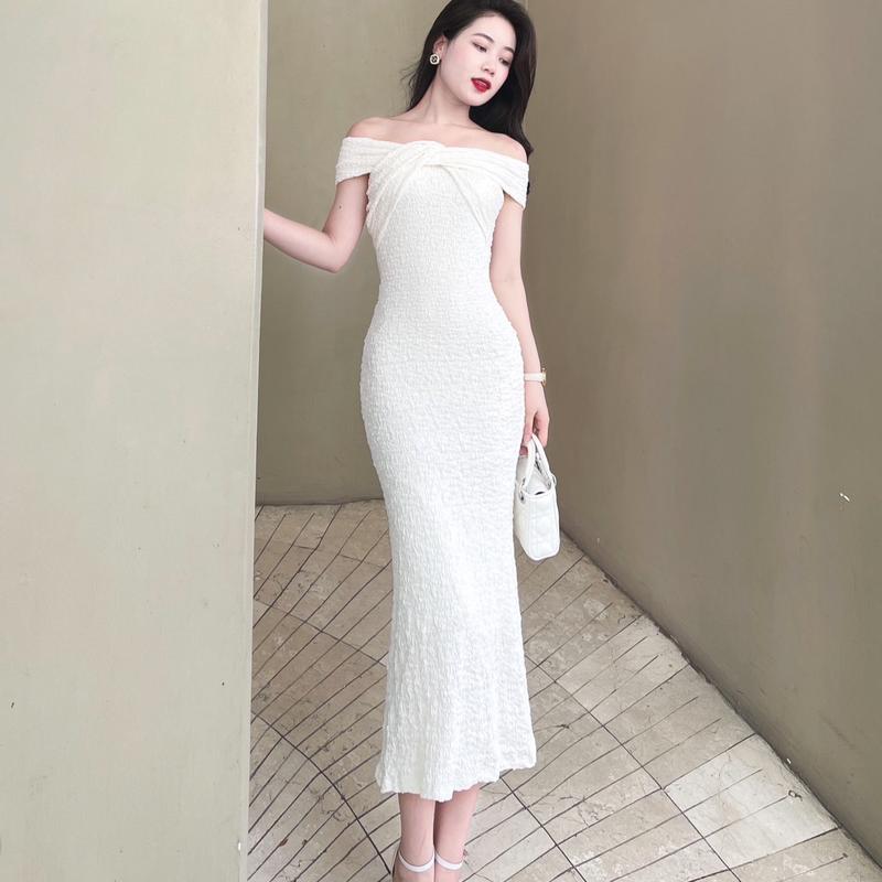 Váy Dự Tiệc Trễ Vai Đuôi Cá Body Dáng Dài Chất Xốp Hai Lót Co Dãn Phong Cách Sang Trọng Dành Cho Nữ Đủ Size Ôm gọn Thanh lịch - TV266 Denim Dress Nhung Đen Women Voi