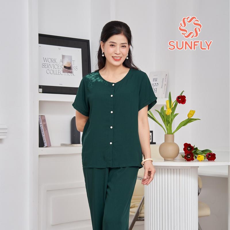 Bộ Lanh Mặc Nhà SUNFLY Áo Cộc Quần Dài SP2174 6