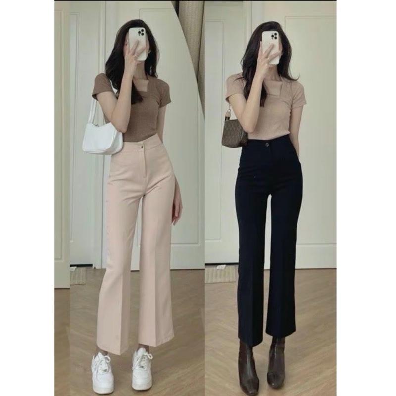 Quần loe cạp cao tôn dáng chất vải mềm mịn mẫu mới Pants Denim Women Ống Loe Ong 0