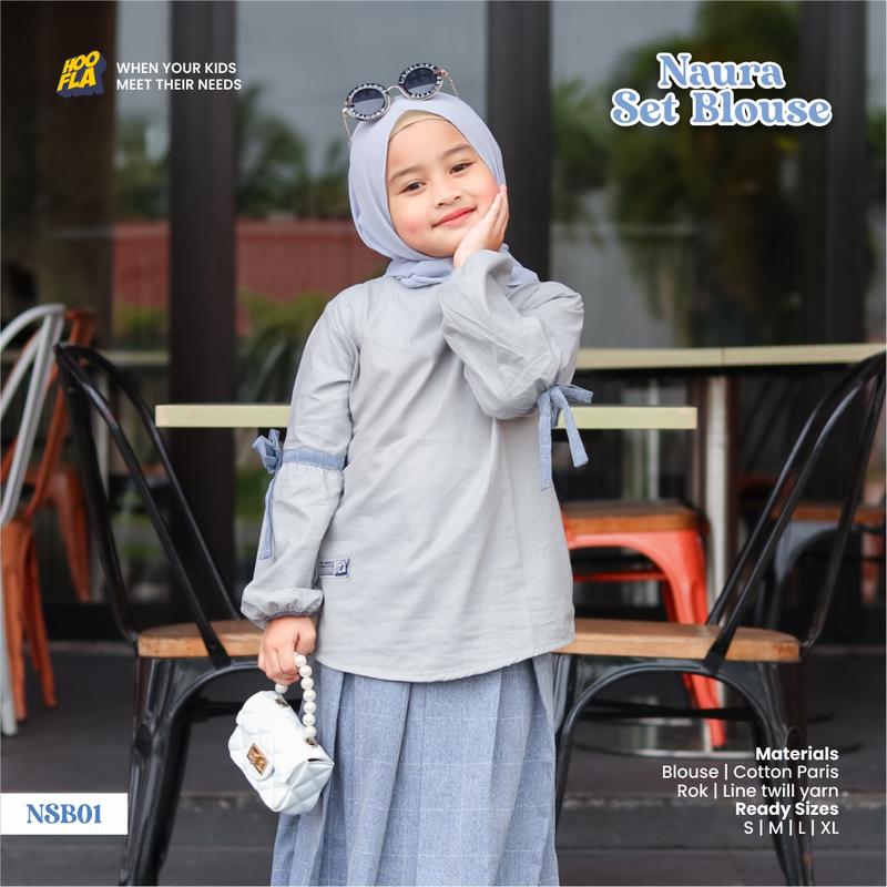 Hoofla Kids - Setelan Blouse dan Rok Naura Anak Perempuan 3-12 Tahun Maroon Navy Syari Elegan Lebaran Crinkle - Muslim, Gamis 6