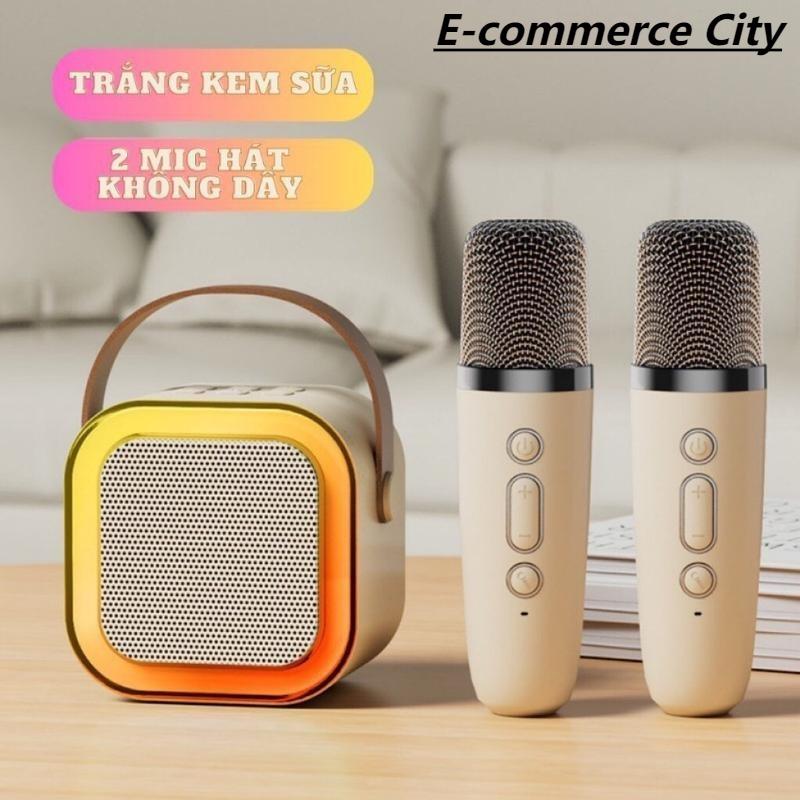 Loa Hát Karaoke Mini Bluetooth K12 Tặng Kèm 2 Micro,Loa Nghe Nhạc Nhỏ Gọn Tiện Lợi Củ Loa Kem Không Dây