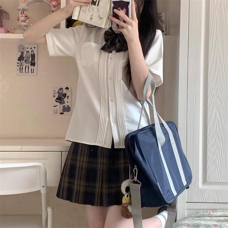 Product Introduction of Fashion Women's Clothingfashion Women's Clothingjk Shirt Original Genuine Preppy Style Uniform Suit Pleated Skirt Organ Pleated Shirt Short Sleeve Waist-Controlled White Shirt Comfort Cotton Womenswear Blouses Customized Evening Fabric Gorgeous 17