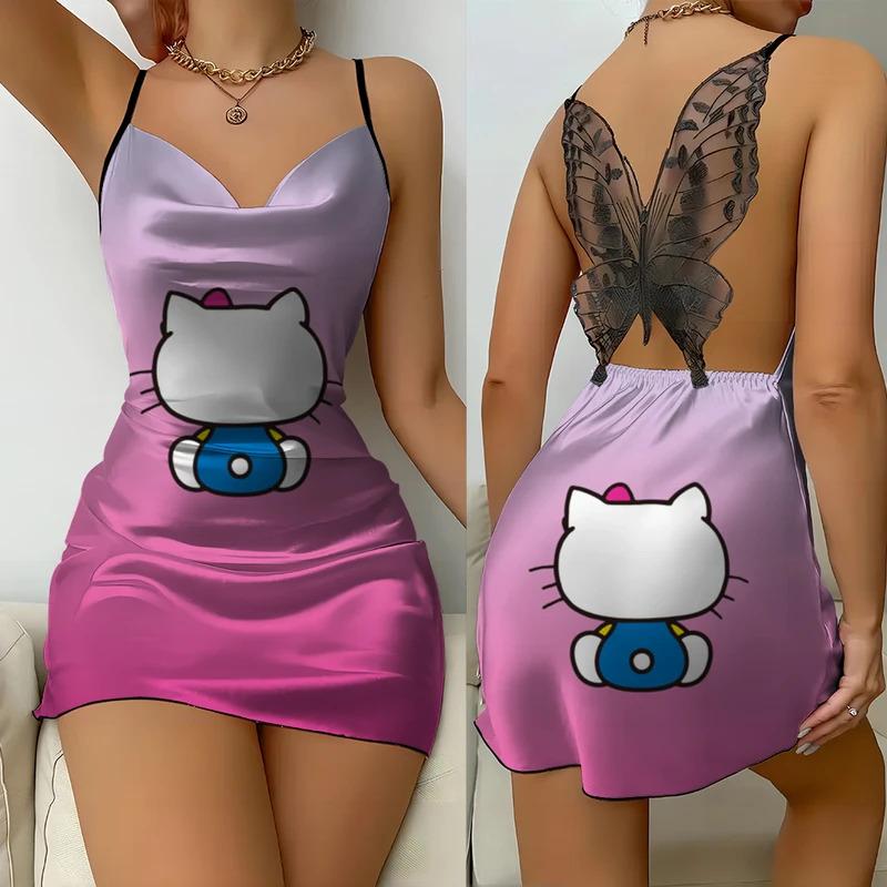 Váy Ngủ, Sanrio, Dành Cho Nữ, Bộ Sưu Tập In Hình Hello Kitty Mùa Hè Mới, Ren Satin Bướm, Hở Lưng, Gợi Cảm, Thanh Lịch Và Đơn Giản, Thích Hợp Dự Tiệc, Váy Ngủ 4