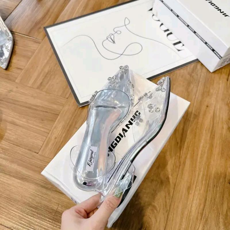 Giày Sục Búp Bê 3cm Đính Đá Hạt Sáng Chân Siêu Xinh Cho Nữ - DéP Shoes GiàY Không có Beige giày trong suốt giay tiep bup guốc bệt s ụ got cao