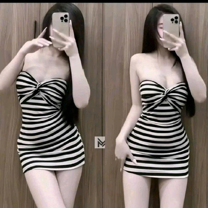 SÉT ĐẦM BODY  SỌC KẺ XOẮN NGỰC Thun Nữ Voi Women 4