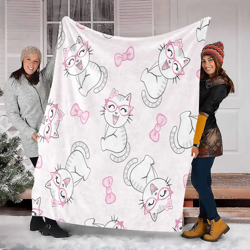 Cartoon Cat Pattern Blanket, Soft Comfortable Throw Blanket, Air-conditioned Room Blanket, Warm Nap Blanket for Home & Office 2