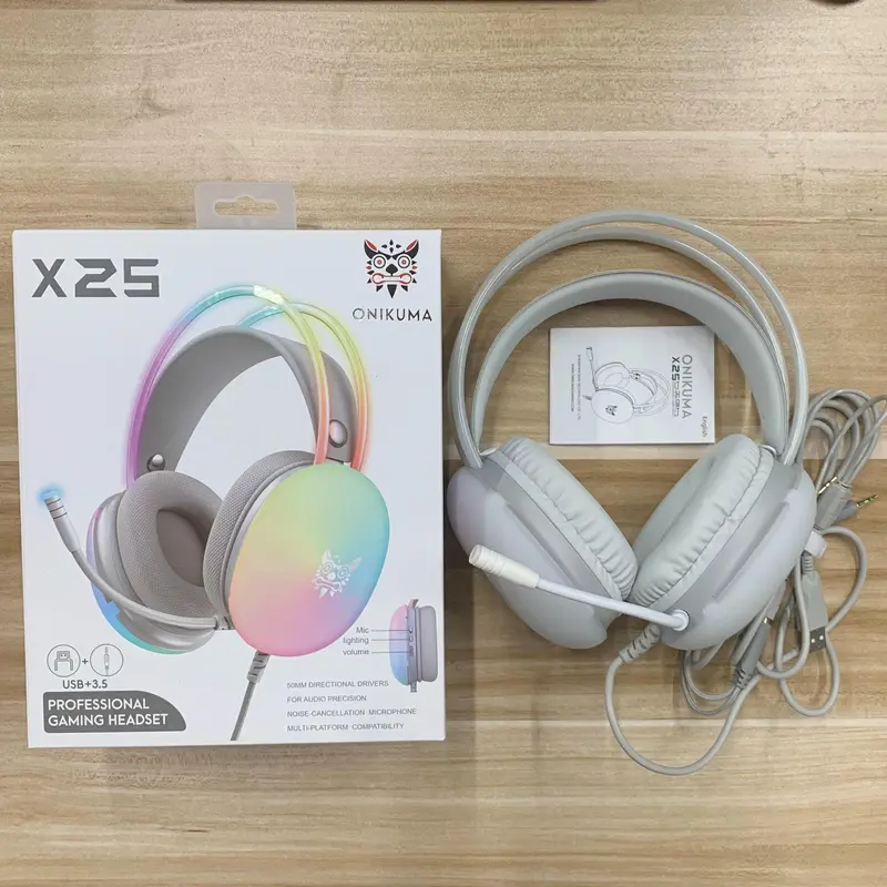 Onikuma X25 Over-ear Design Headphone, Noise Cancelling Headphone with Microphone, Gradient Light Effect Gaming Headset, E-sport Wired Headphone 3
