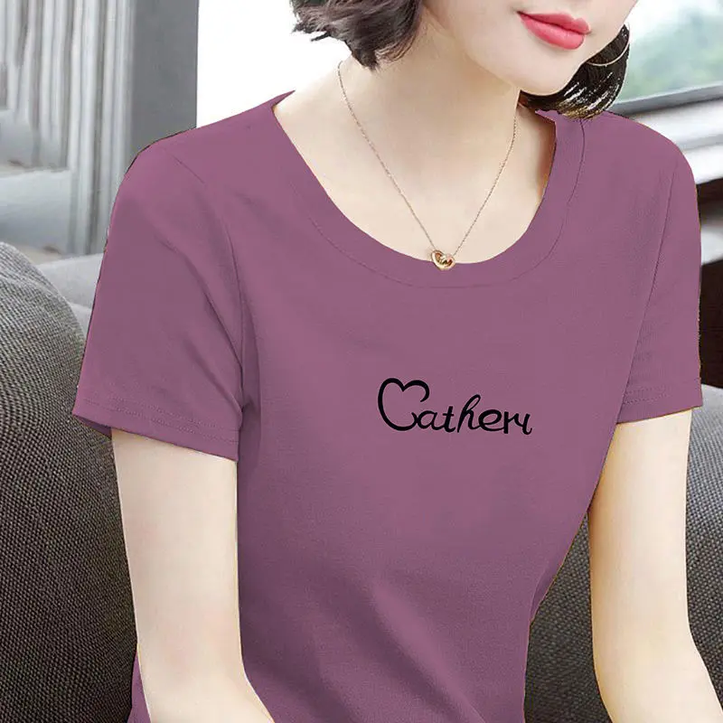 Áo Thun Dễ Phối Đồ Trang Phục Mùa Hè, ngắn Tay, In Mới, Nữ Mẹ TRUNG NIÊN Ngoại Cỡ, Cổ Tròn Hợp Xu hướng, Được 566 Người Vinh Danh Top Women Umi 0