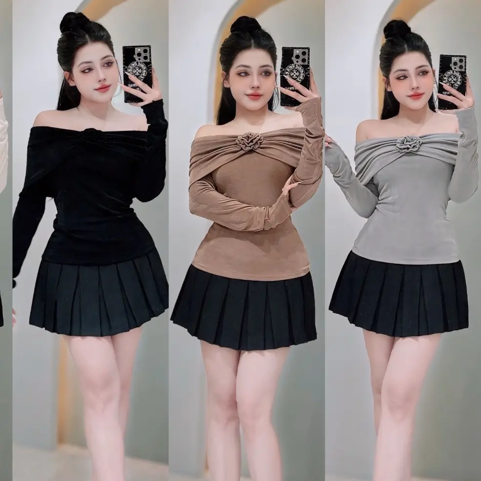 Áo trễ vai,kết bông