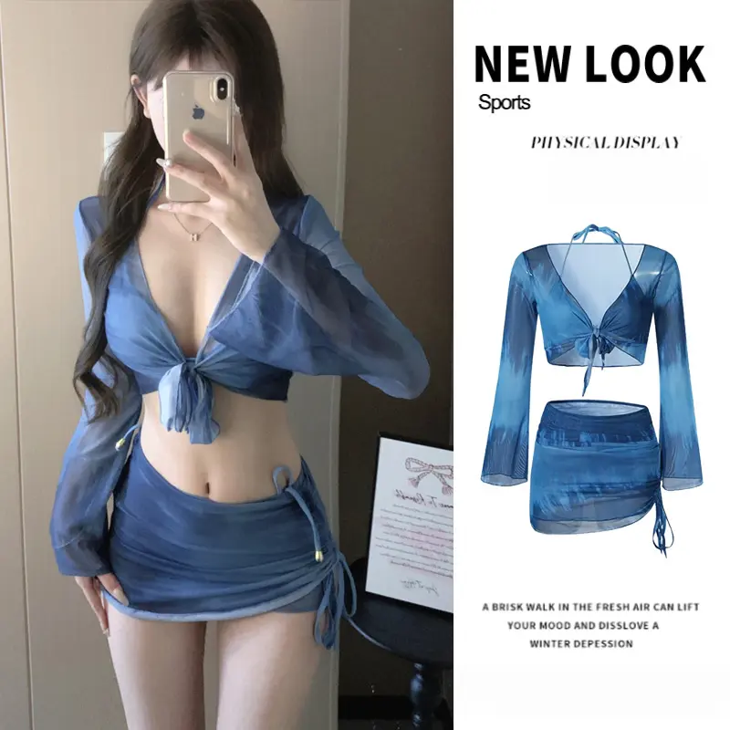 Women's Swimsuit Bikini Four-Piece Set Two-Piece Slimming Small Chest New Long Sleeve Hot Spring Girl Swimwear High-End Feel