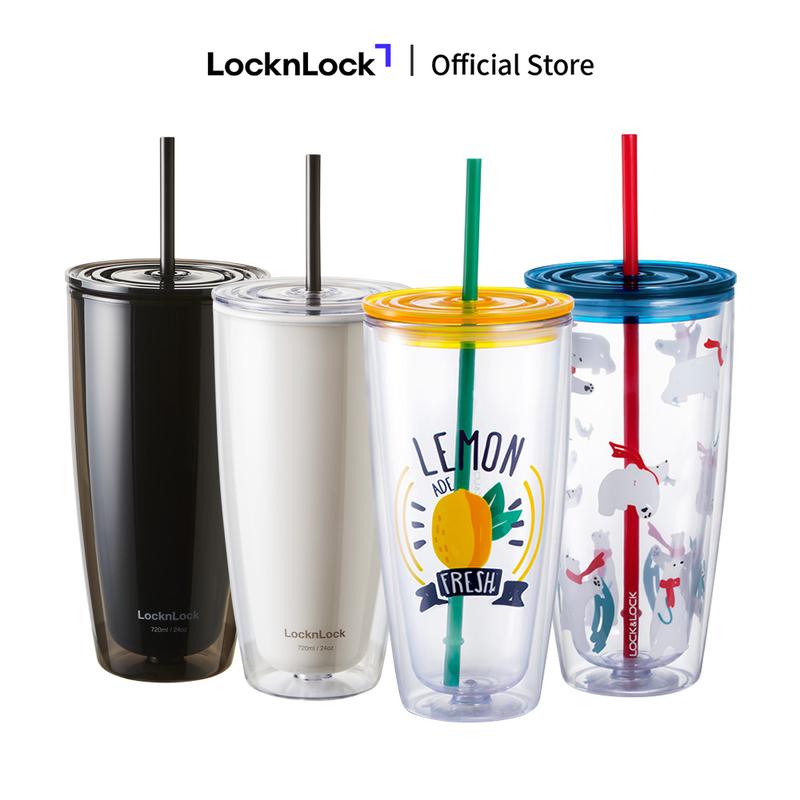 Ly nhựa 2 lớp cách nhiệt Lock&Lock kèm ống hút 750ml HAP507 4 màu