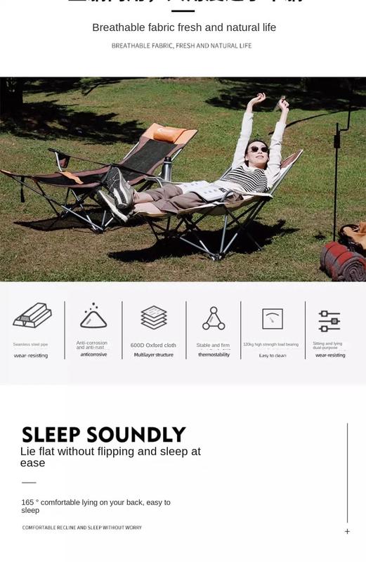 Product Introduction of Outdoor Folding Chair Portable Adjustable Recliner 2 In 1 with Removable Footrest for Camping Fishing Picnic Patio 2