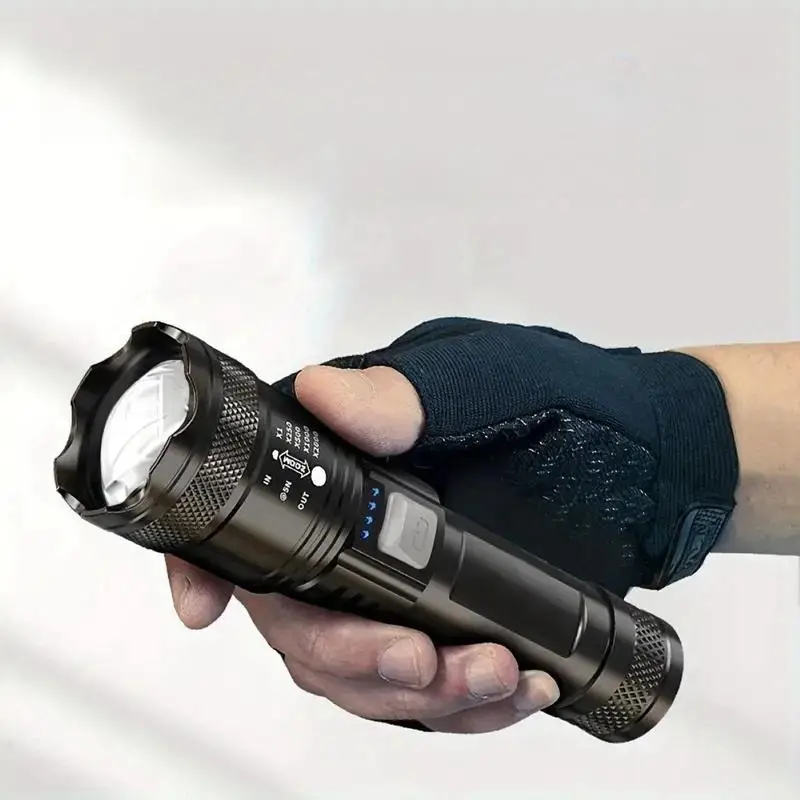 Rechargeable Handheld Flashlight, High Power LED Flashlight, Handheld Work Lamp with Telescopic Zoom, Portable Lighting for Outdoor Camping, Fishing, Climbing