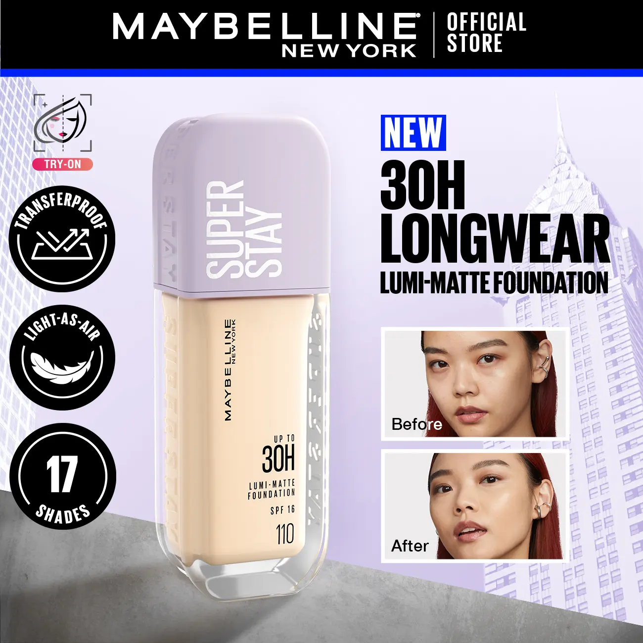 Maybelline SuperStay Lumi Matte Foundation 30ML (Longwear, Lightweight, Soft Matte, SPF, Waterproof, Transferproof) Makeup