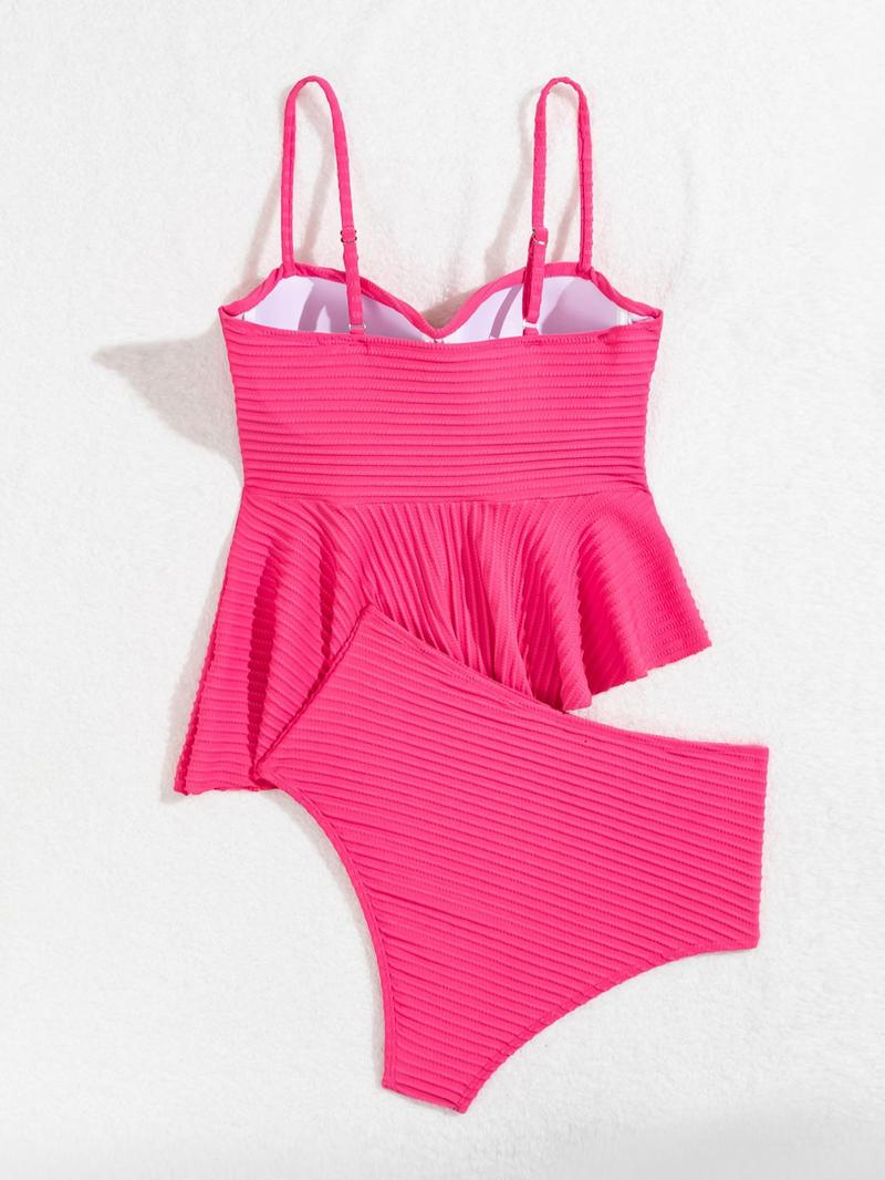 Product Introduction of Women's Plain Ruched Tankini Set, Asymmetrical Hem Swim Top & Swim Bottom, Ladies Swimsuit for All Seasons Valentine's Day, gift 5