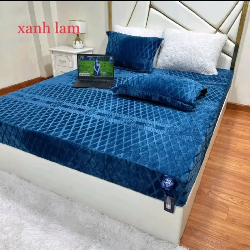 Bộ ga bọc chun coco gồm 1 ga giường+2 vỏ gối lỉ nhung sữa mềm mịn nhập khẩu 5
