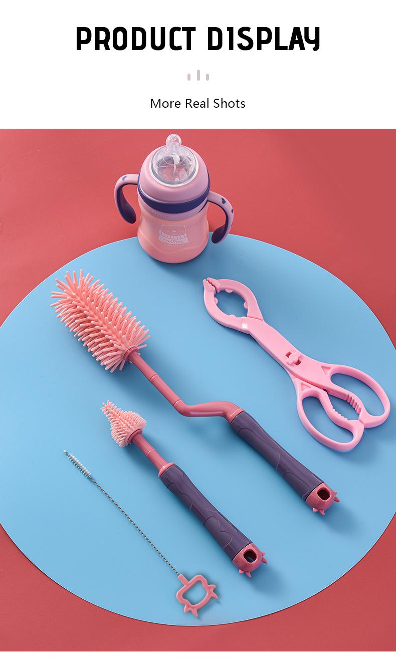 Product Introduction of 3 In 1 Silicone Bottle Brush  Baby Bottle Cleaning Brush Tool BPA Free Multifunctional Baby Bottle Pacifier Straw Cleaning Kit 360 Degree Rotary Handle Bottle Brush 11