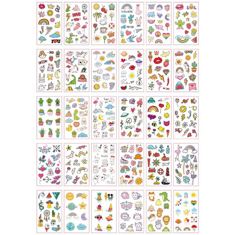 Cute Cartoon Temporary Tattoo Sticker, 30sheets/set Waterproof Long Lasting Fake Tattoo Sticker, Body Art Sticker For Women & Girls