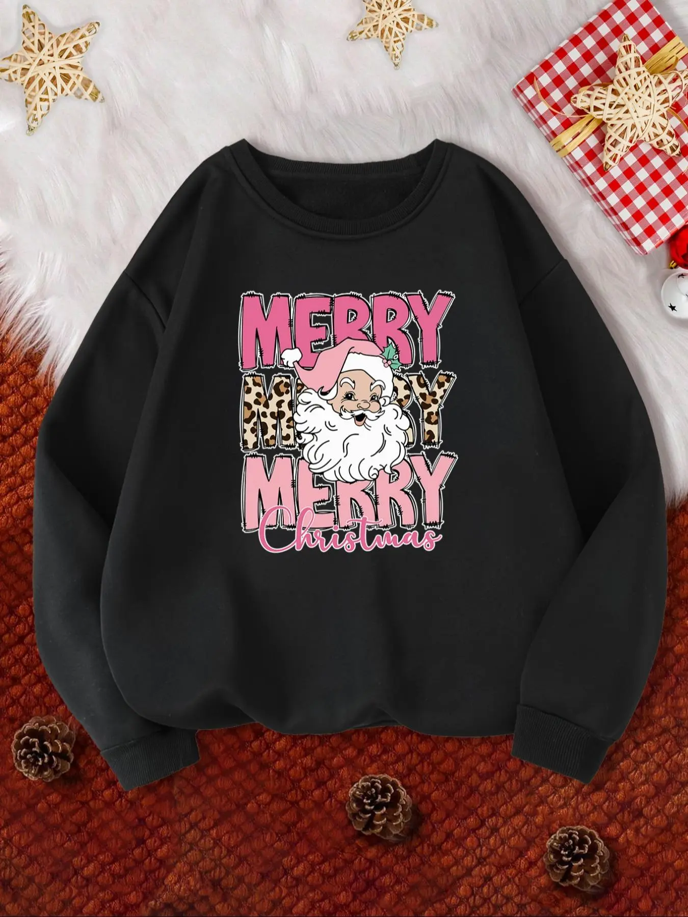 Women's Christmas Themed Letter Print Drop Shoulder Sweatshirt, Casual Long Sleeve Round Neck Pullover for Daily Wear, Ladies Fall & Winter Clothes