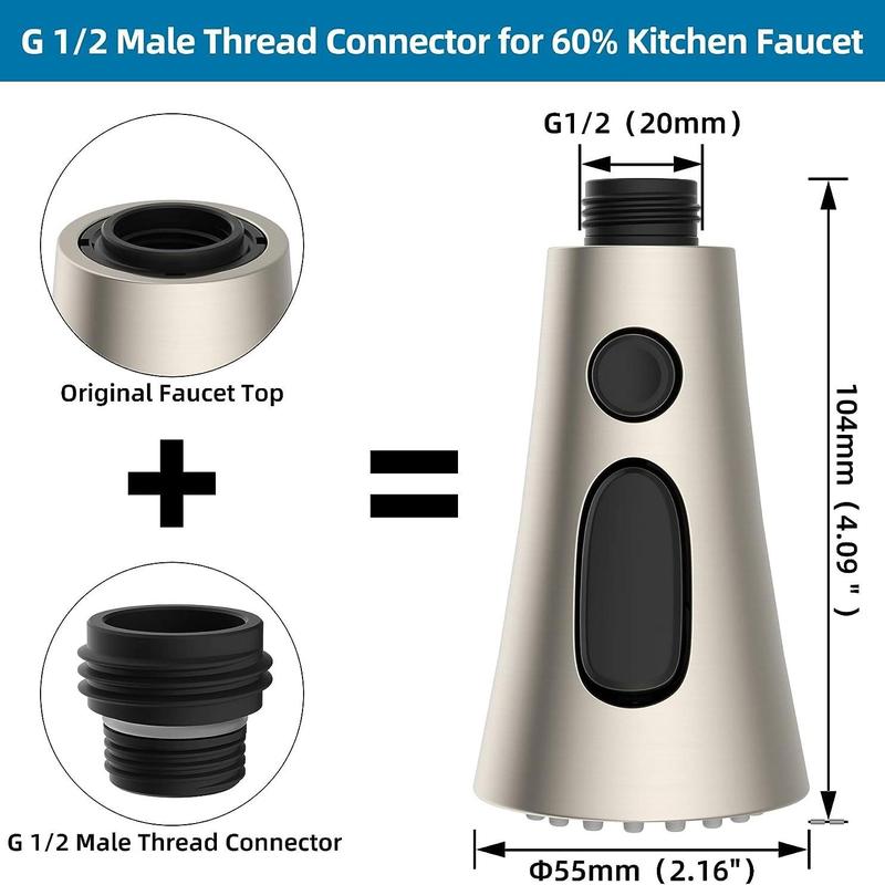 Pull Down Kitchen Faucet Head Replacement, 1 Count 3-Function Kitchen Faucet Head Sink Spray Nozzle with 9 Adapters, Kitchen Fixtures Compatible with Moen, American Standard, Delta, Kohler Faucets 1