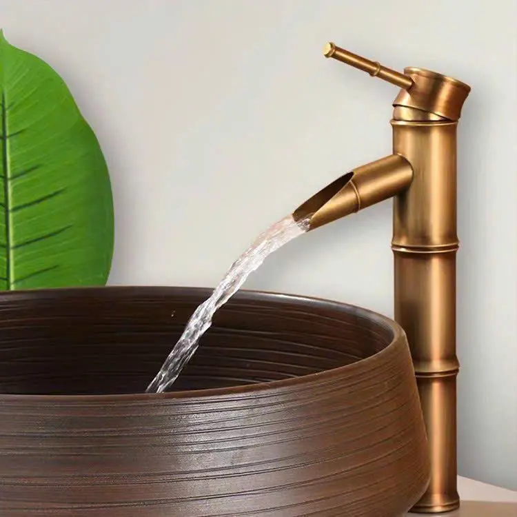 Vòi lavabo nóng lạnh Đồng hình ống trúc, 30cm, giả cổ, sang trọng, tinh tế 6