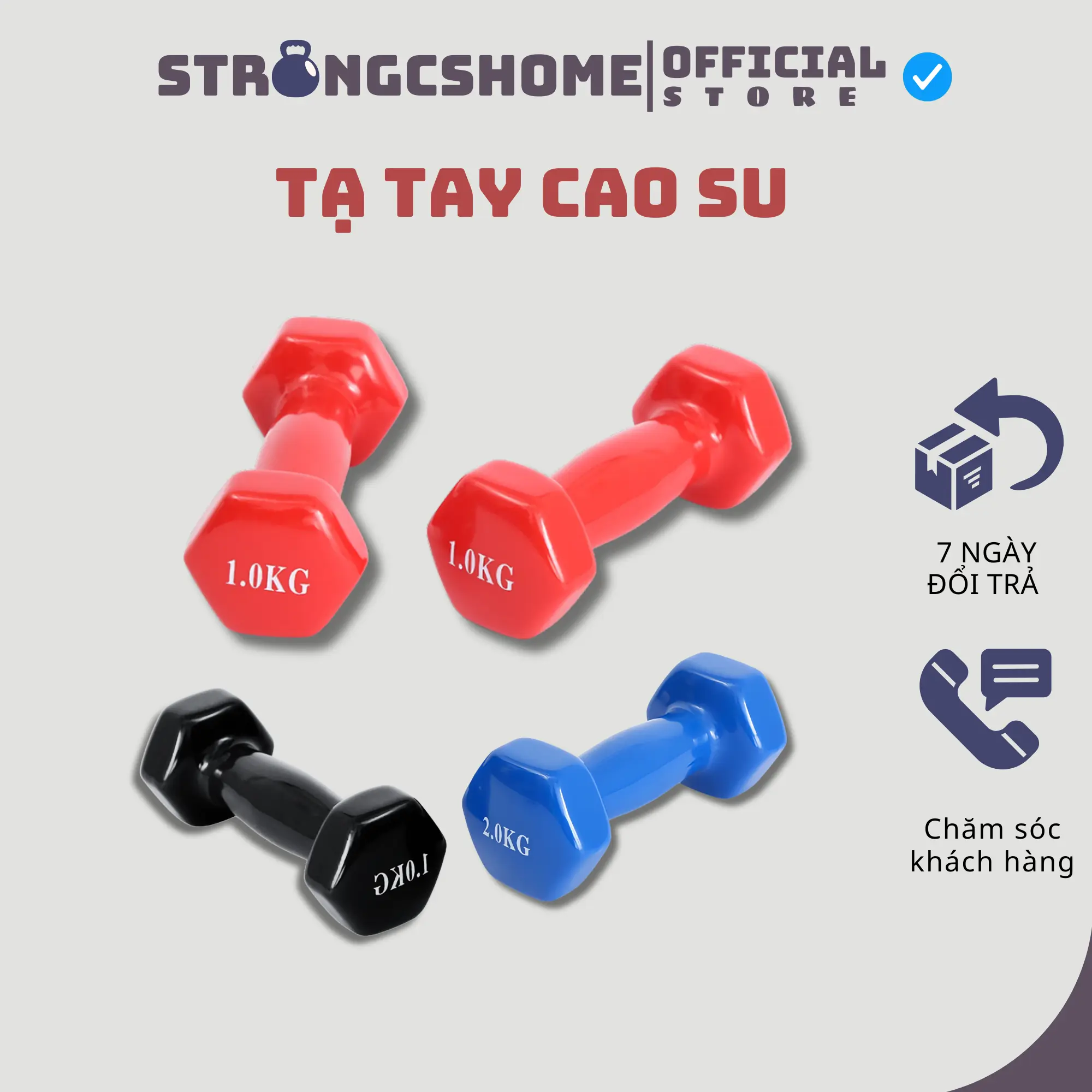 Tạ tay bọc cao su lõi gang cao cấp cầm tập tay, gym thể thao tại nhà 0.5kg 1kg nam nữ đa năng chống trơn xước vỡ sàn SP062 Tập Gym Tập Cơ Tay máy  gym dumbbell