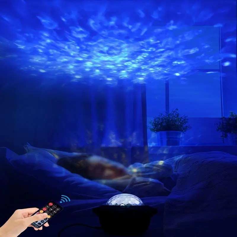 Starry Sky Projector Night Light, LED Water Wave Projector Atmosphere Light, Galaxy Projector Table Lamp with Remote Control, Decorative Ambient Light 3