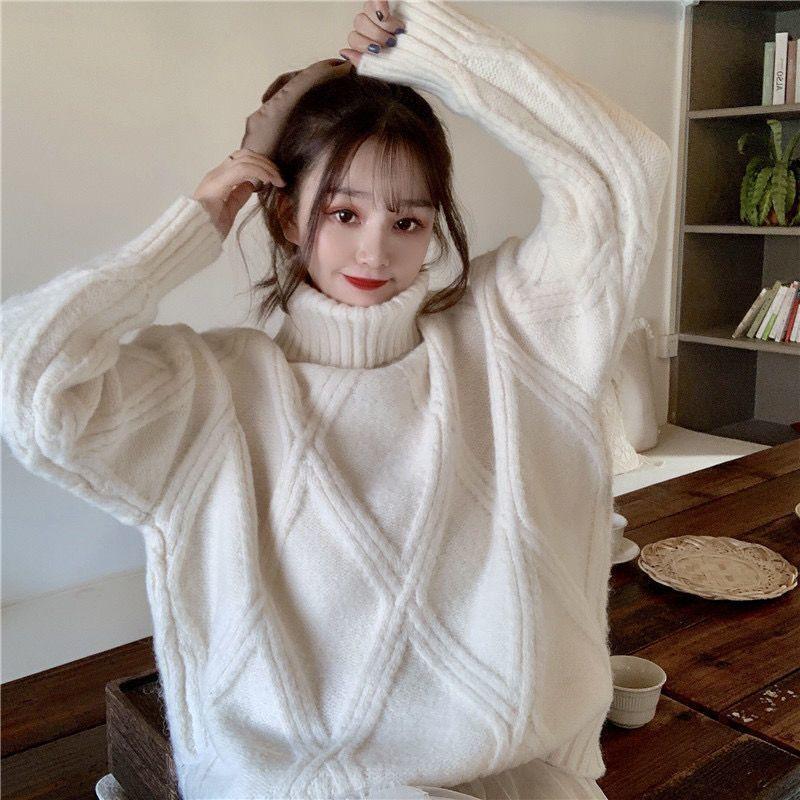 【áo sweater ins】Áo Len Xoắn Cổ Lọ Dáng Rộng Vừa Vặn, Dành Cho Nữ, Mùa Thu Và Mùa Đông, Hàng Mới Về 2022, Phong Cách Hàn Quốc, Áo Sơ Mi Lớp Nền Lười Biếng Dày, Dễ Phối Đồ Có Thể Mặc Ngoài Trời, Quần Áo Nữ, Quần Áo Trung Quốc, Áo Sơ Mi Dệt Kim Nữ 5