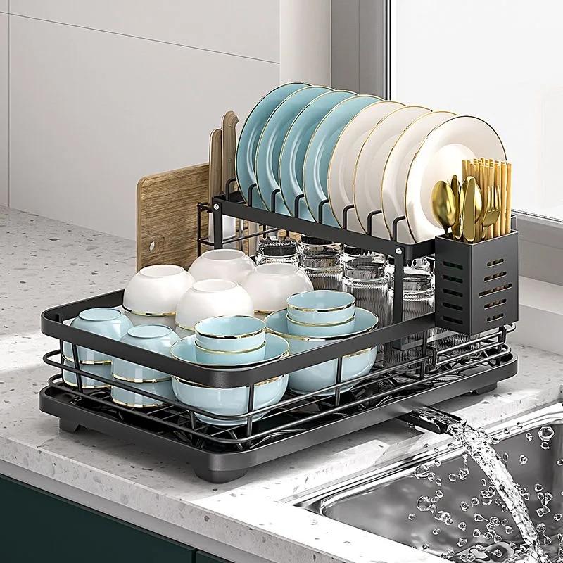 Dish Drying Rack Kitchen Adjustable Stainless Steel Cutting Board ...