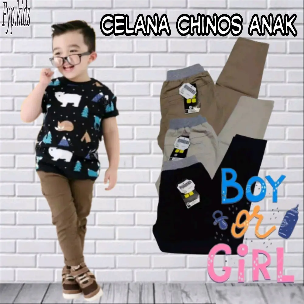 ( 100rb dpt 3pcs ) Celana Chinos anak laki - laki & perempuan bahan Katun Polos umur 8 - 12 tahun