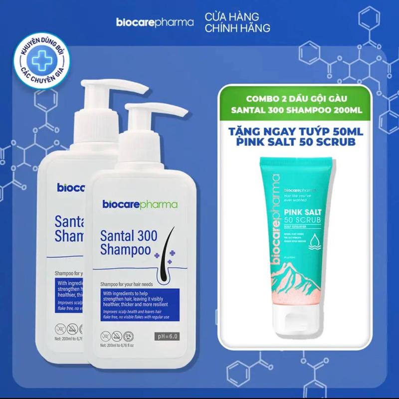[Tặng Tẩy TBC 50gr] 2 chai dầu gội dược liệu gàu và nấm Santal 200ml Biocare Pharma Chăm Sóc Tóc Dưỡng Tóc giam  rung