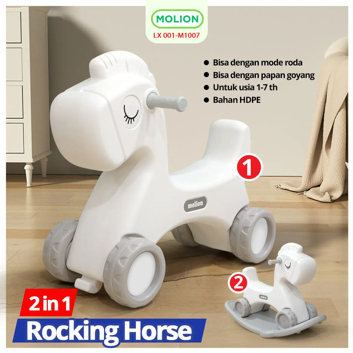 Molion Rocking Horse 2in1 Kuda-Kudaan Anak HDPE Edukatif 1-6 Tahun Mainan Anak 001-M1007