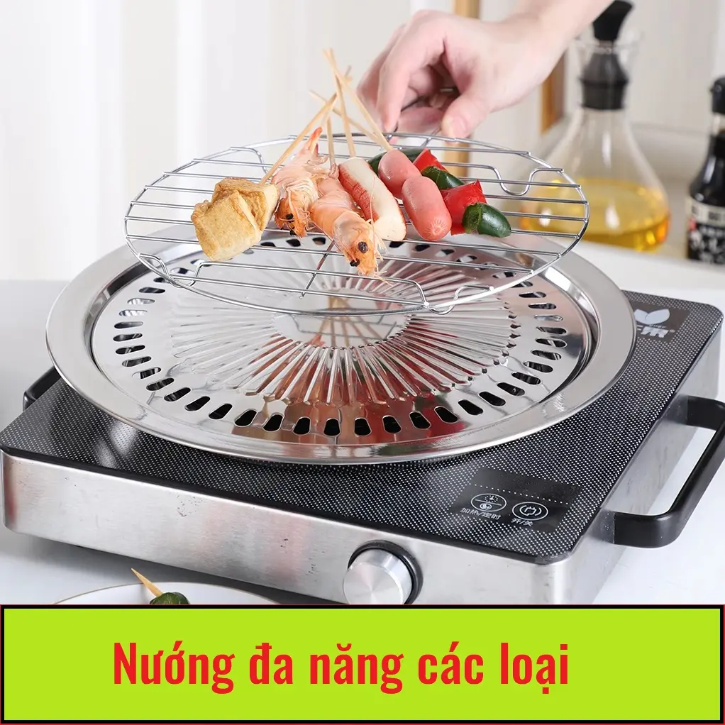 Vỉ nướng inox đa năng có khay hút dầu mỡ nướng trên nhiều loại bếp