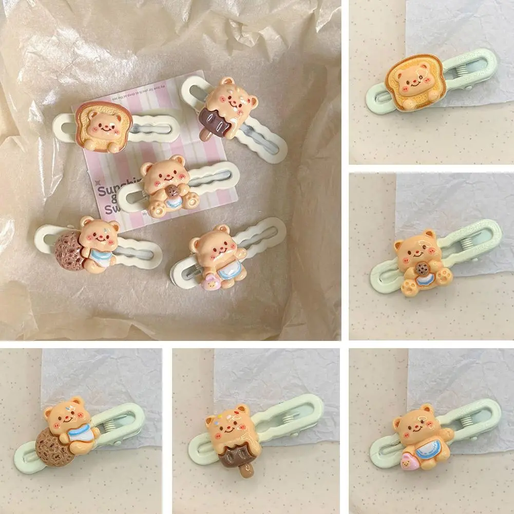 Cute Japanese Yellow Bear Hair Clips Sweet Cartoon Card Girl Clip Cute Versatile Hair Duckbill K8Z8