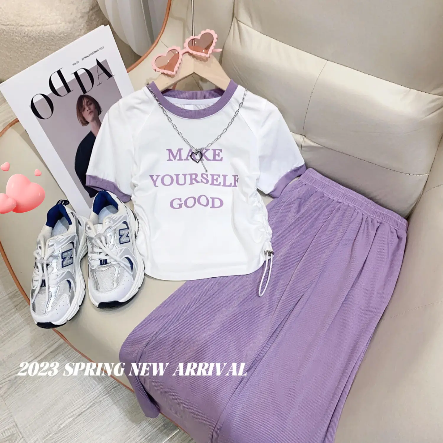 Baju-T Lengan Pendek Musim Panas Perempuan, Seluar Kaki Lebar, Sut Kasual, 2023 Musim Panas Baru, Seluar Penghalau Nyamuk, Seluar Ringkas Lurus