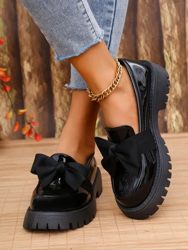 Women's Fashionable Bowknot Decorated Slip on Loafers, Casual Comfortable PU Leather Shoes for Daily Wear, Lightweight Breathable Shoes for Women & Girls 5