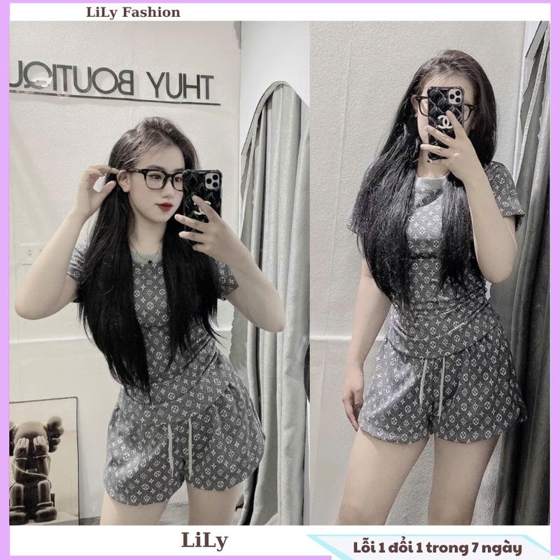 Set bộ quần áo thun nữ hoạ tiết hoa mà ghi xám có nhúm eo tôn dáng EV XÁM 4