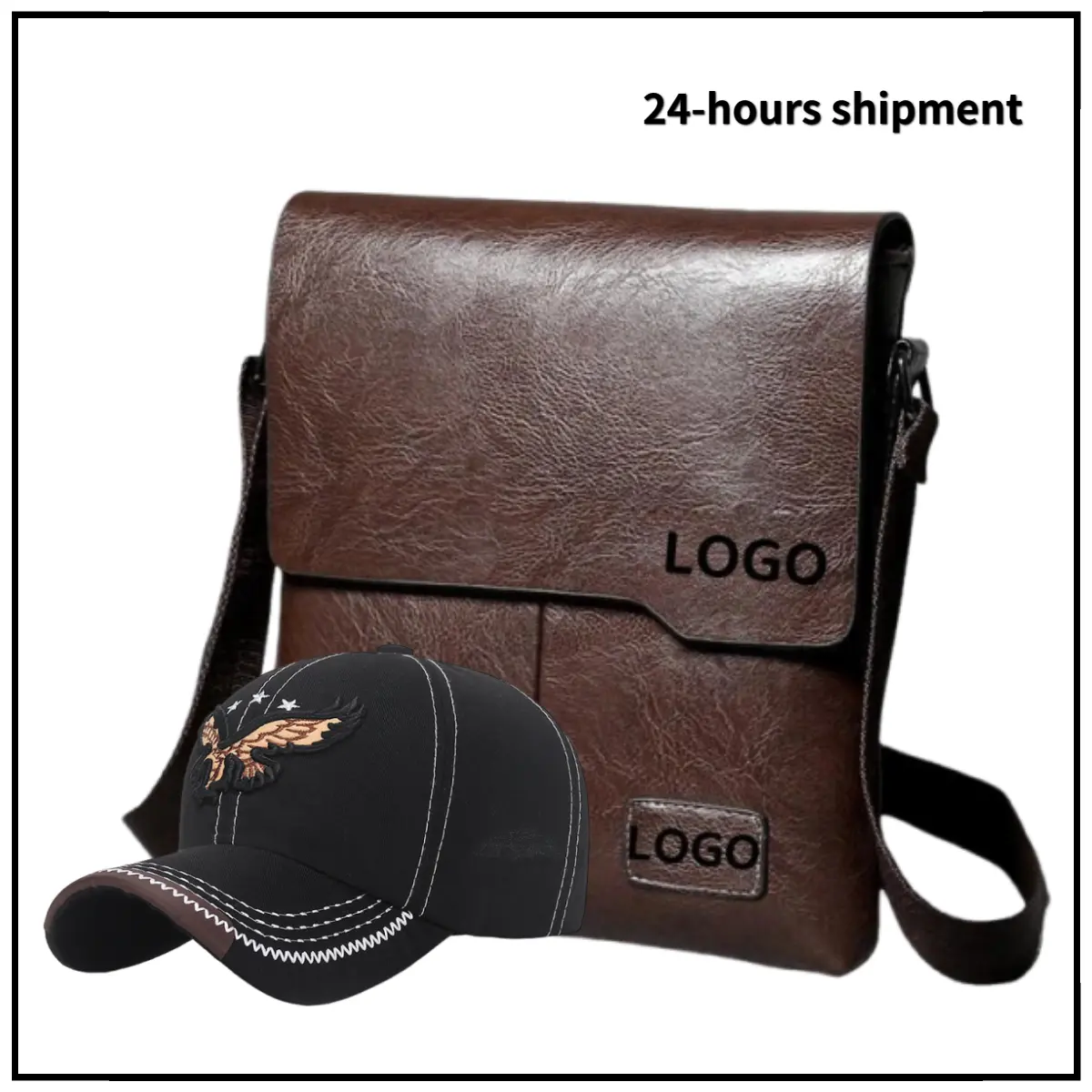 Men's casual shoulder bag Business Commute - Large capacity small hanging bag Crossbody bag Men's embroidered baseball cap