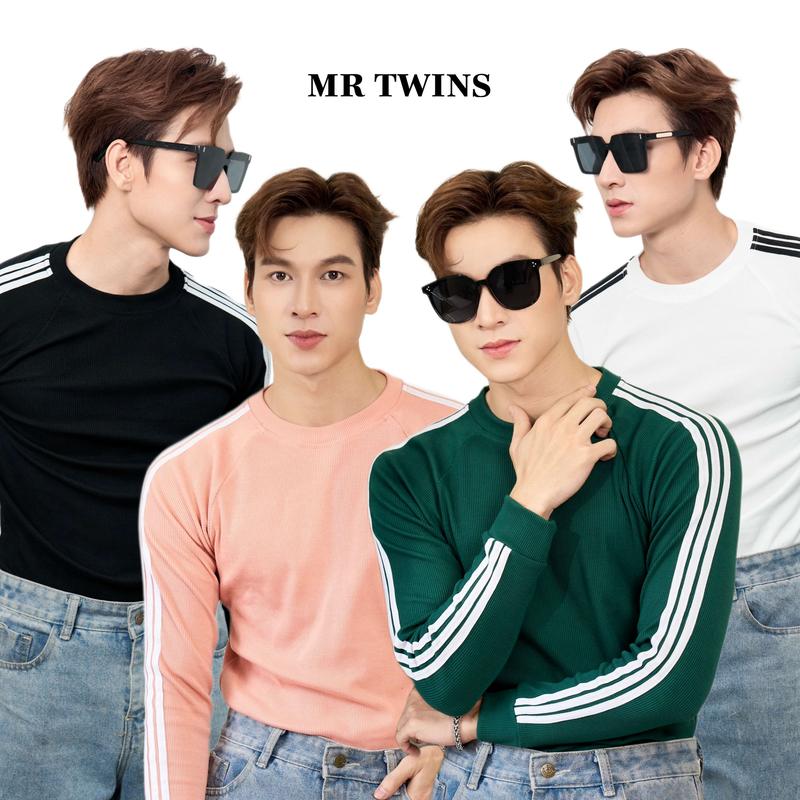 Áo Thun Nam Cổ Tròn Tay Dài Raglan Phối 3 Sọc Cotton Gân Form Body Thương HIệu MrTwins Menswear Top