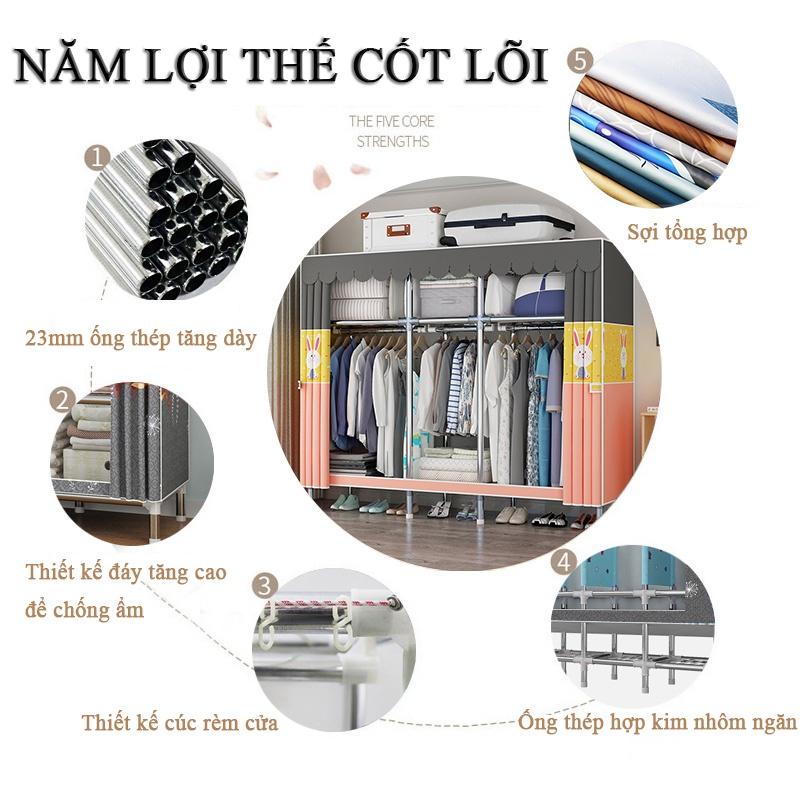 Product Introduction of Tủ Quần Áo Tủ Vải Khung Thép Chốt Thép 5 Buồng 10 Ngăn Cỡ Lớn 250Cm khung thép cỡ lớn treo quần áo gấp gọn thoải mái 26