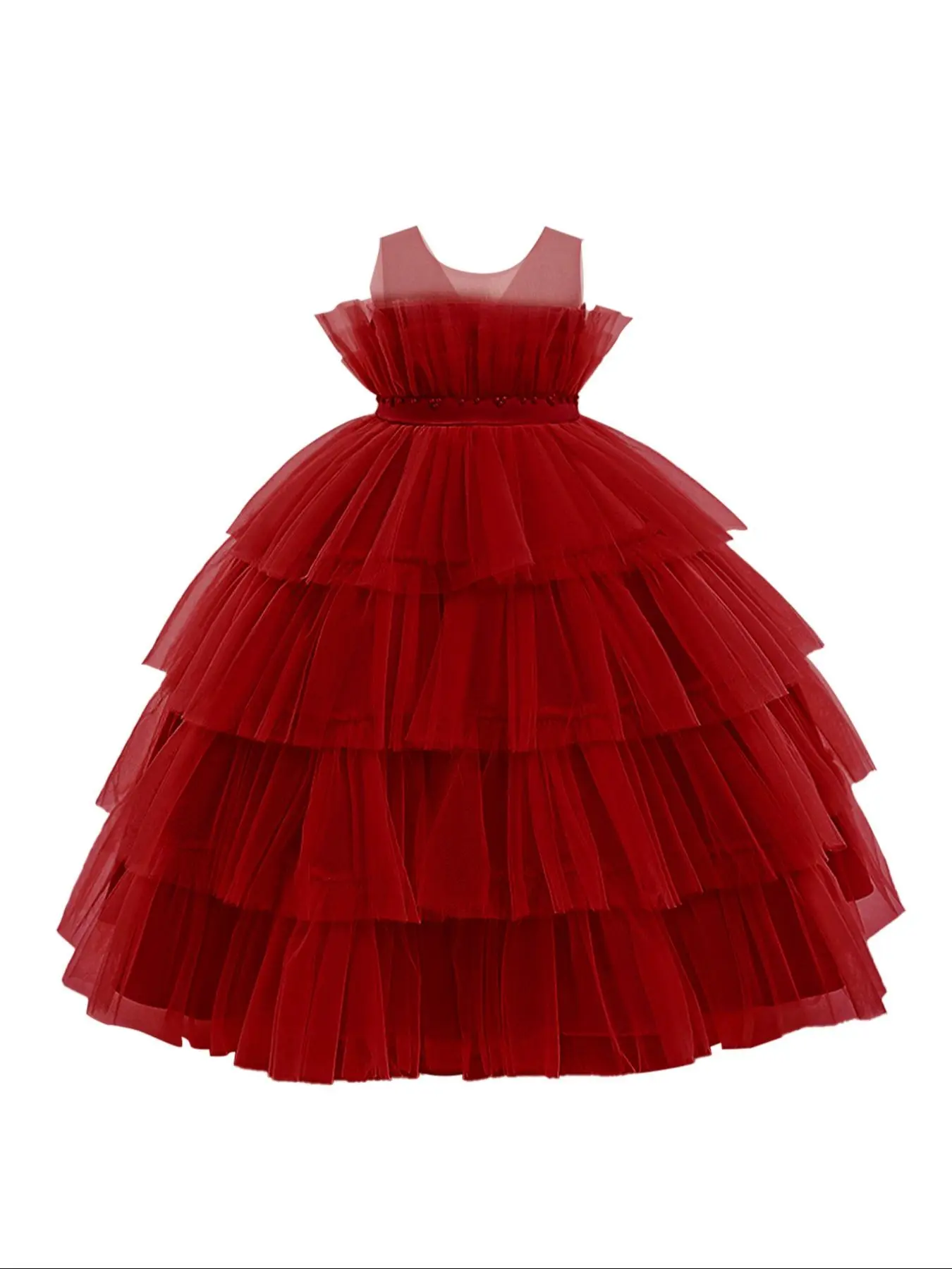 Girl's Contrast Mesh Big Bow Decor Tiered Layer Party Dress, Elegant Sleeveless Round Neck Dress for Party Wedding Guest, Kids Clothes for All Seasons