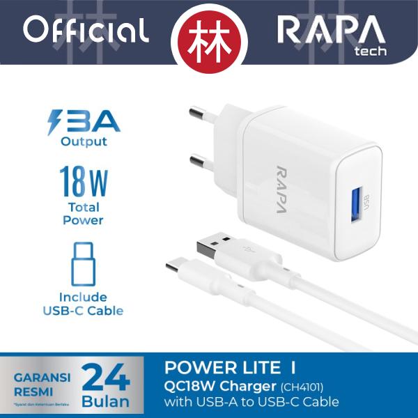 Gambar RAPAtech CH4101 - POWER LITE I - QC18W 3A Charger with A to C Cable dari Liem Group Kota Administrasi Jakarta Barat Tokopedia