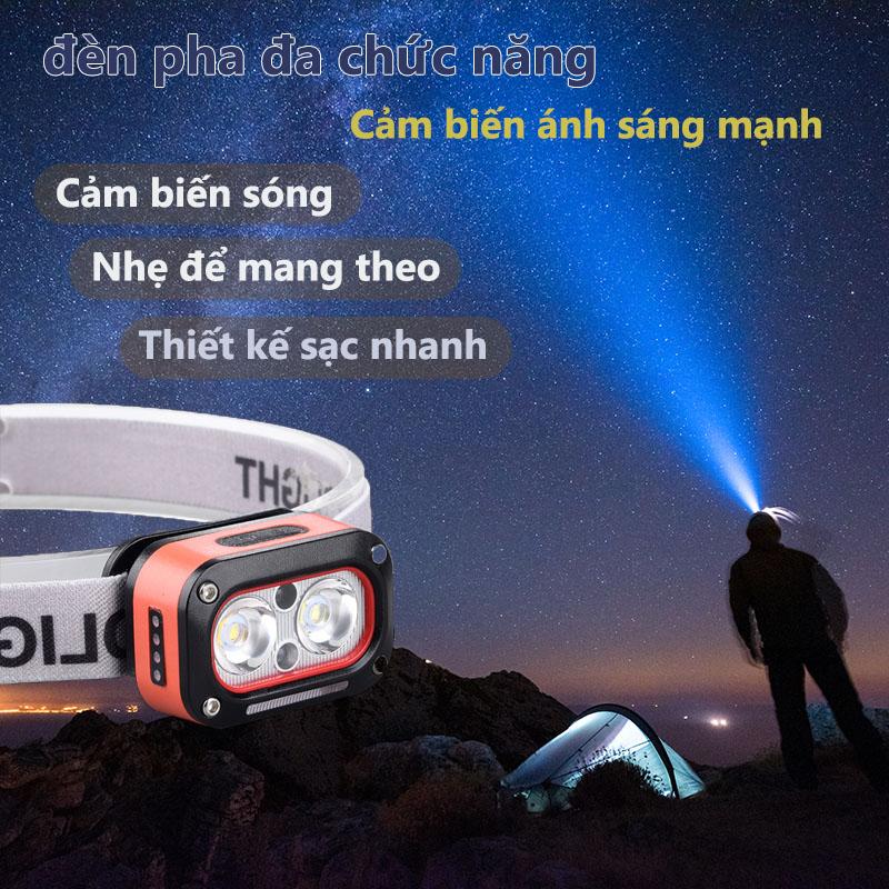 Đèn pin đầu cảm ứng bằng tay LED, có thể điều chỉnh nhiều nguồn sáng, chống nước IPX6, đèn trán cảm biến chạy bằng pin, dễ mang theo, trợ thủ đắc lực cho chiếu sáng hàng ngày
