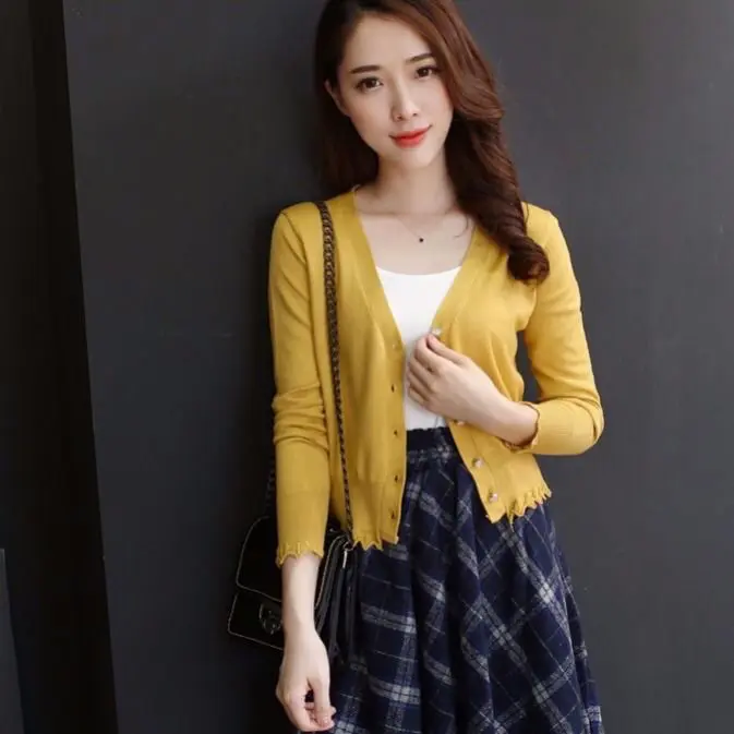 Áo Cardigan Len, Hàng Mới Về Mùa Xuân Và Mùa Thu, Áo Nữ, Dáng Ôm, Có Ren, Ngoại Cỡ, Áo Mặc Bên Ngoài, ngắn Tay Và Dài, Áo Khoác Nhỏ Cho Nữ Top Women