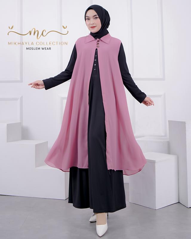 Carissa Long Outer by Mikhayla.Collection Casual Fashion Ceruty Kancing Muslim Wanita Cardigan Panjang Kardigan Kondangan 3