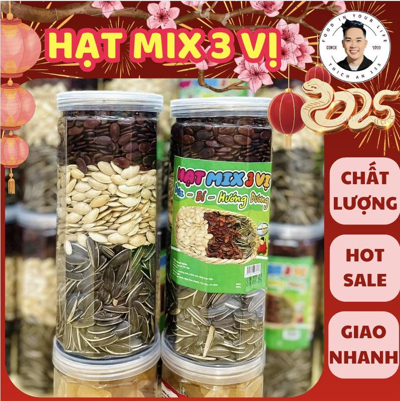 [TẾT] Hạt Mix 3 Vị Hạt Dưa, Hướng Dương, Hạt Bí Trắng (Hũ 500Gram) - Thích Ăn Food - Đồ Ăn Tết 2025