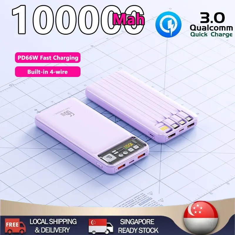 【】 66W Super Fast Charging Powerbank LED 100000 Qc3.0 Charger Support Digital Display Charging Powerbank